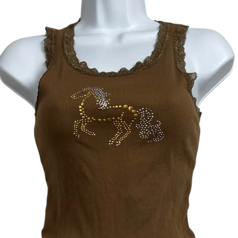Y2K Tank Top Lace Horse Medium - Picture 10 of 10